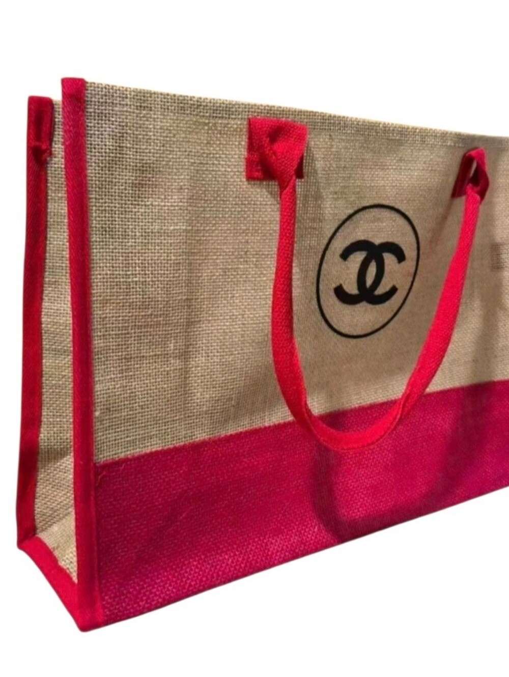 CHANEL Red and Tan Jute Tote VIP